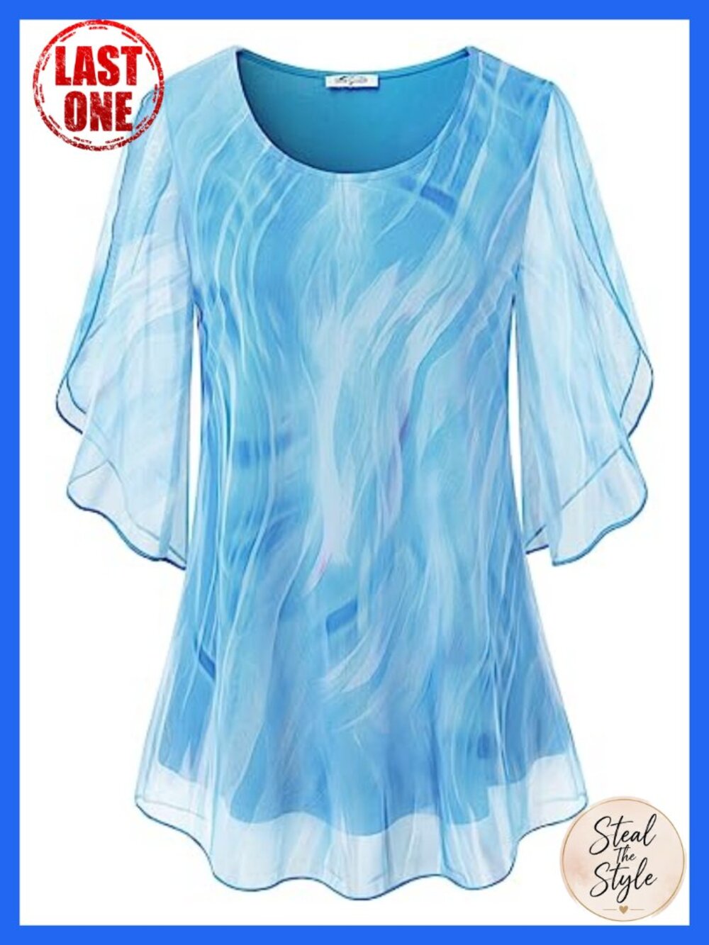 Ruffle 3/4 Sleeve Mesh Blouse Loose Flowy Tunic Top Stretchy Shirt